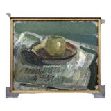 Mid-Century Modern "The Green Apple" Swedish Expressionist Still Life Oil Painting, Framed