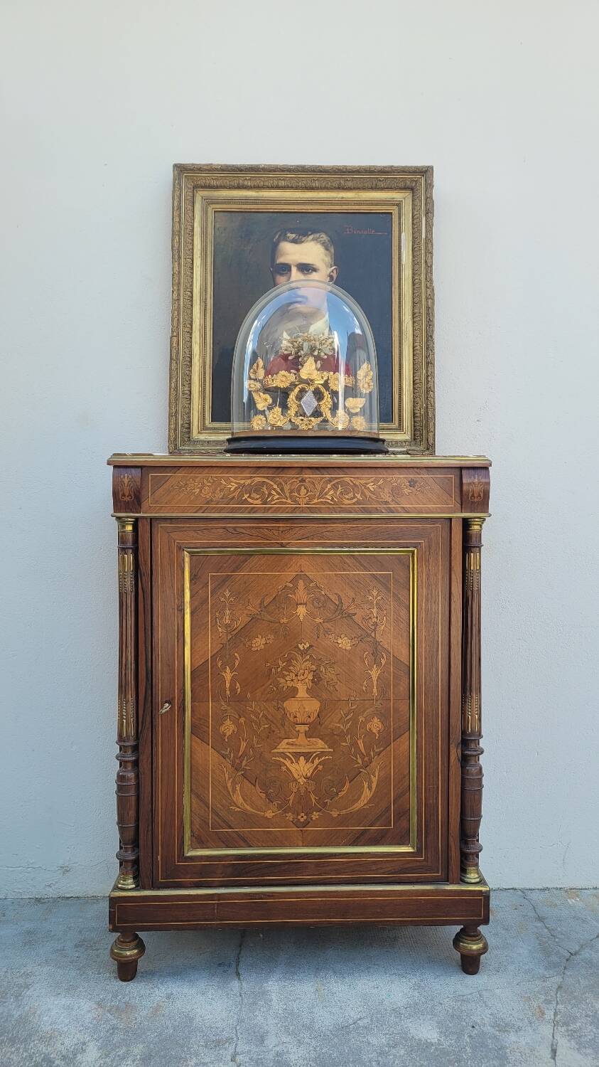 Napoleon III sideboard in floral marquetry and marble 19th century
