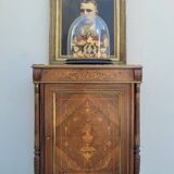 Buffet meuble d'appuie Napoléon iii en marqueterie florale et marbre 19ème