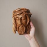 Christ in olive wood sculpture head face handcrafted decoration religious campaign