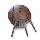 Antique tripot carved folding table / Netherlands / oak / 19th century circa 1880