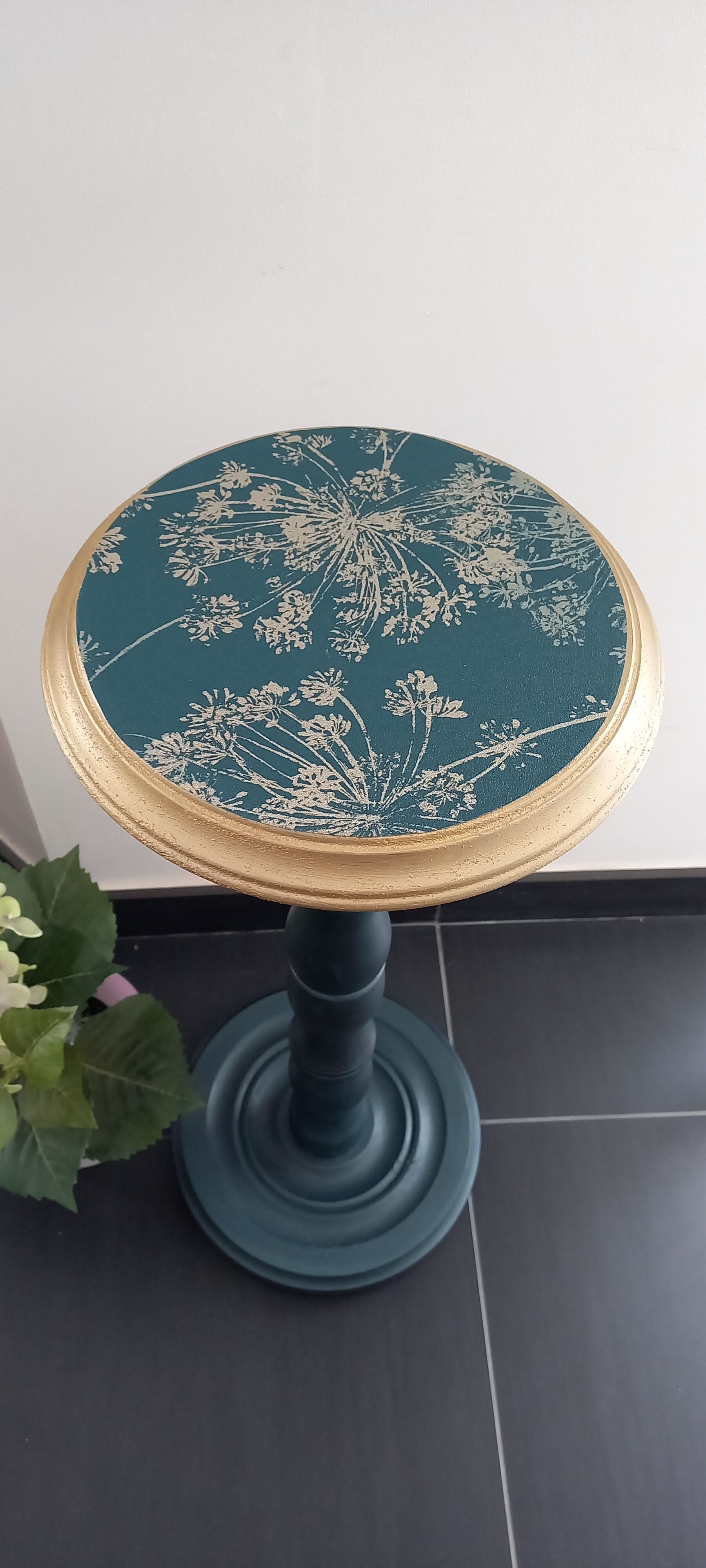 Vintage blue and gold pedestal table