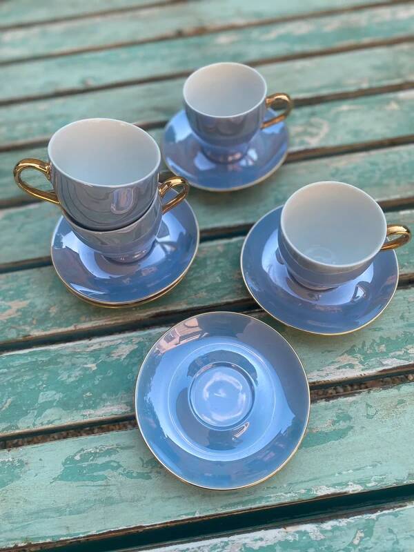 Iridescent blue coffee set