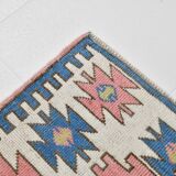 5x6 Blue & Pink Vintage Rug, Handmade Wool Turkish Rug, 141x184Cm