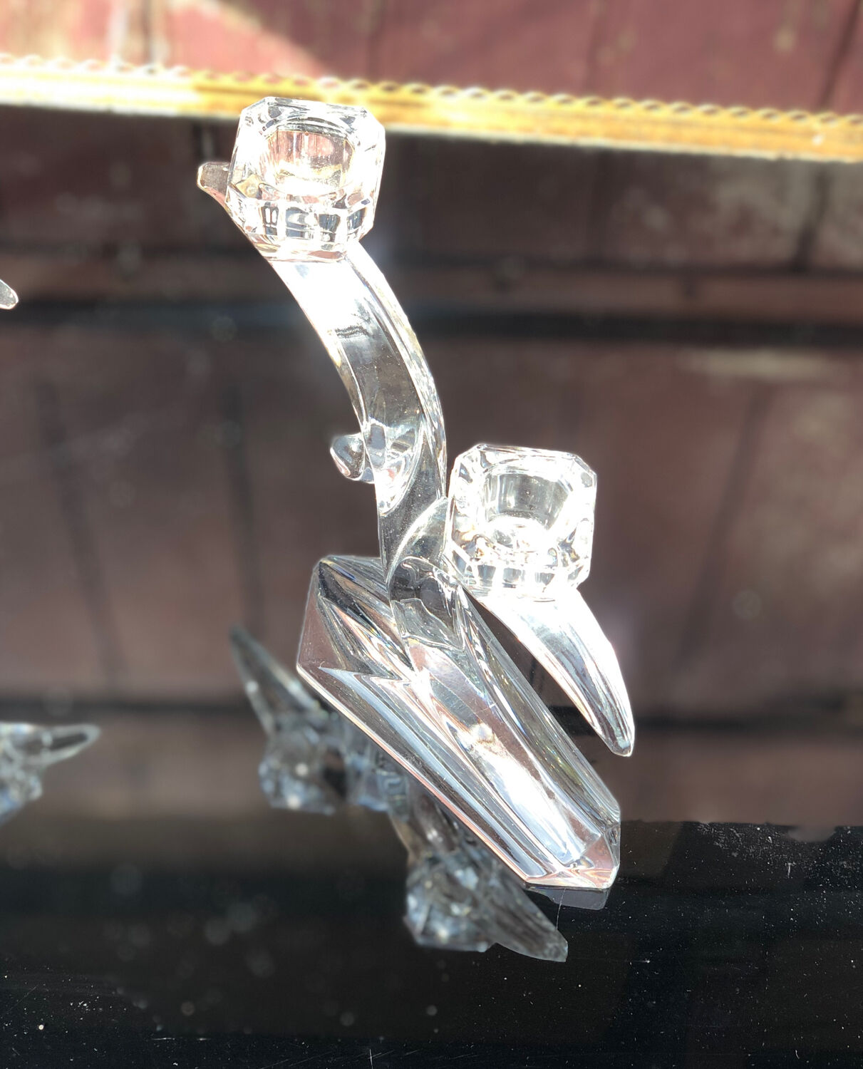 Pair of glass candle holders 70s