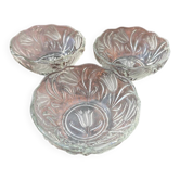 lot of 3 small pressed glass bowls with frosted tulip decoration
