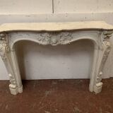 Louis XV style fireplace in white Carrara marble, 19th century