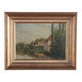 Charles ripault, active early 20th century. la roche-posay. oil/cardboard.
