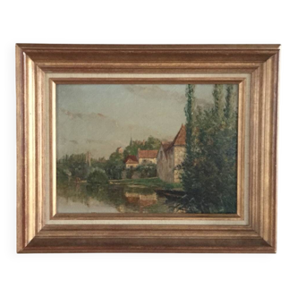 Charles ripault, active early 20th century. la roche-posay. oil/cardboard.