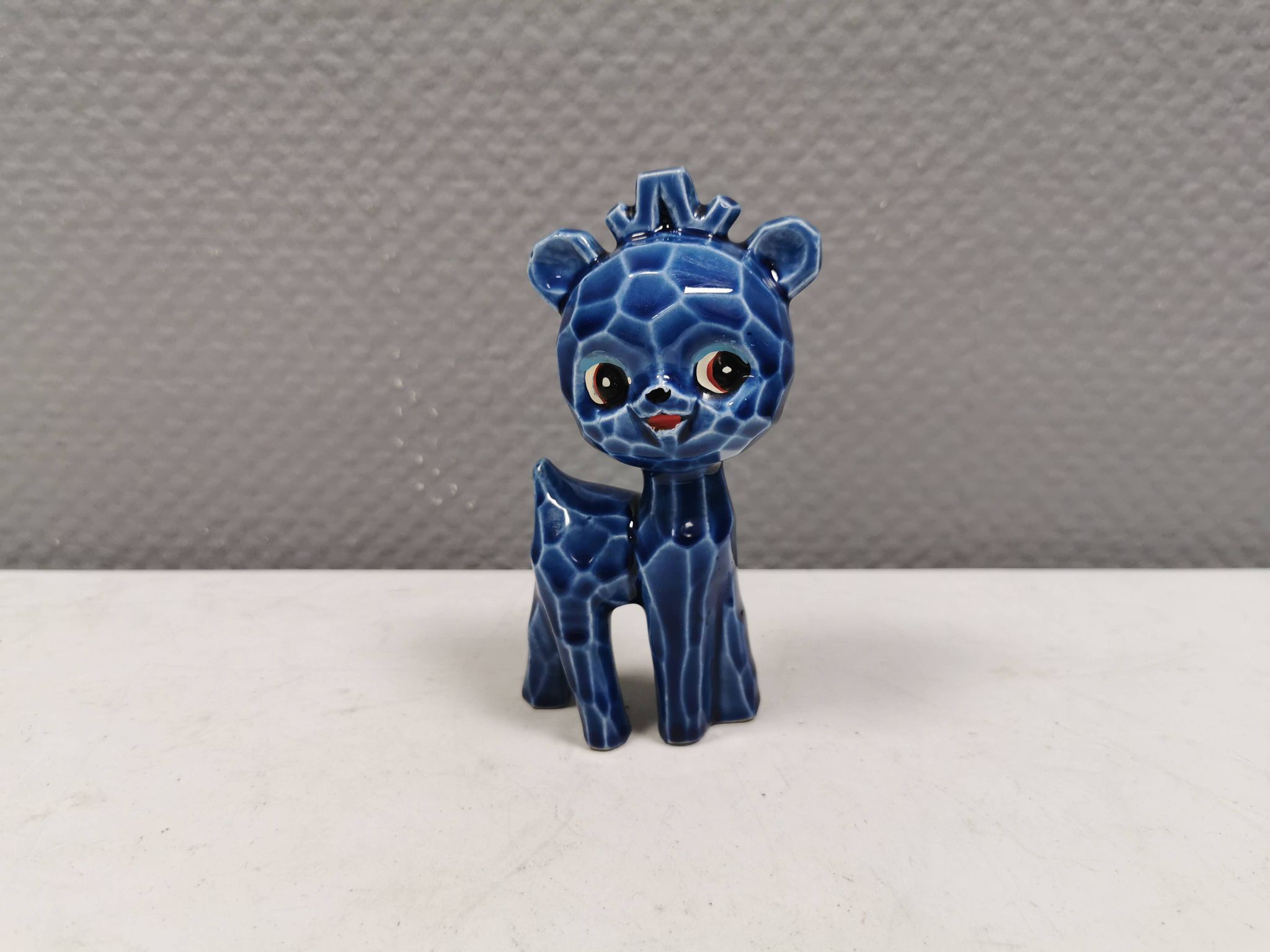 A Japanese ceramic “toy” from the 70s, blue Kawaii animal deer figurine.