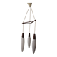 Suspension 3 feux opaline & teck, Louis Kalff 1960