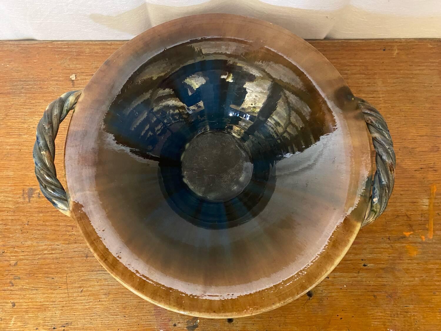 VALLAURIS Ceramic Brown & Blue Vintage Centerpiece