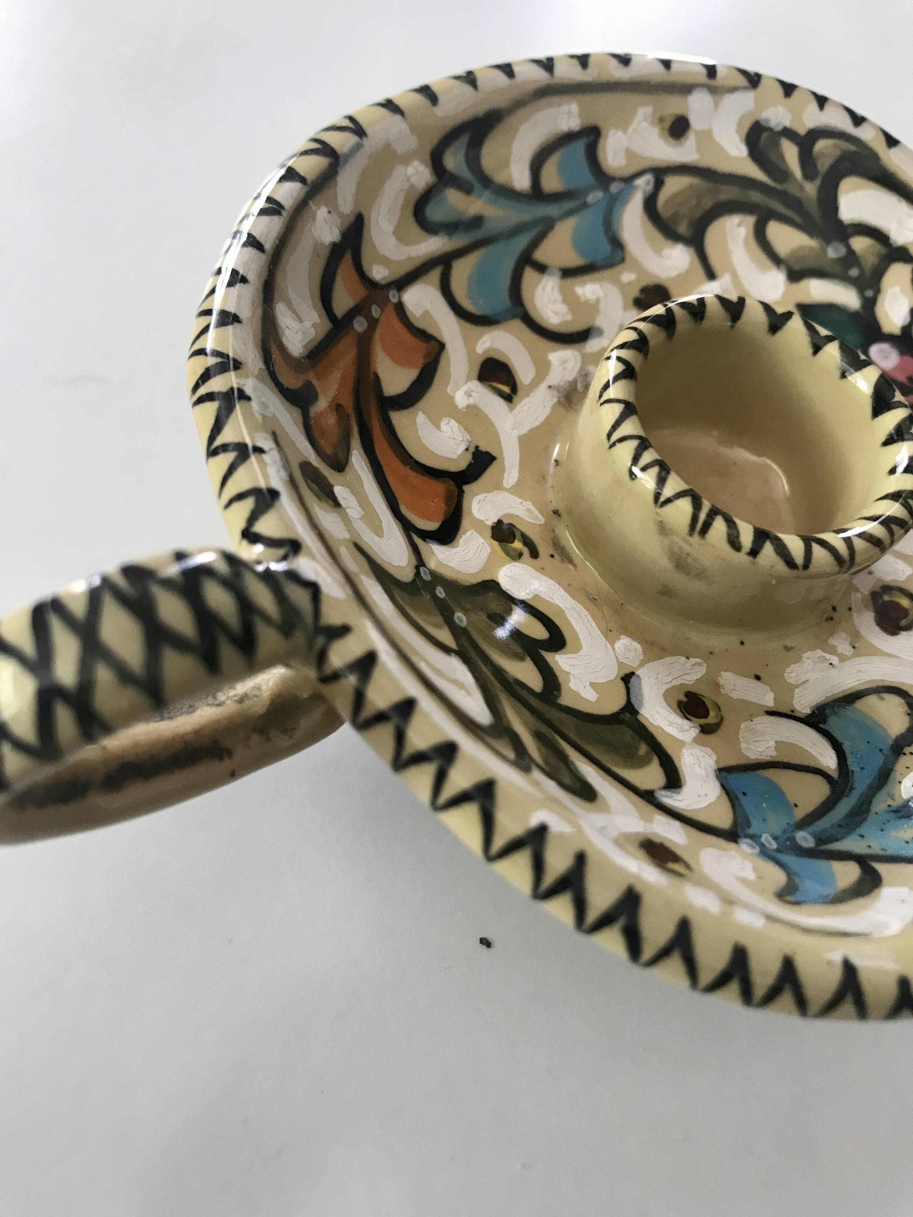 Ceramic handle candle holder Italy