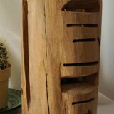 Vintage Openwork Brutalist Wooden Lamp