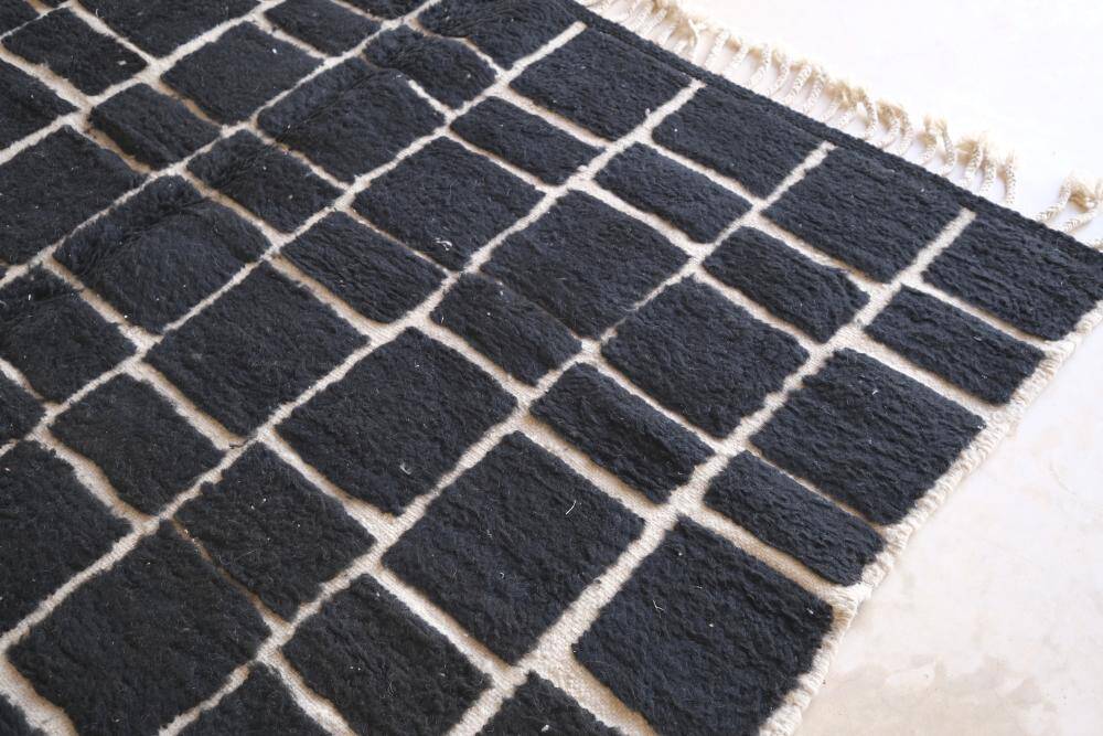 Black Moroccan Checkered Rug - 289 x 200 cm