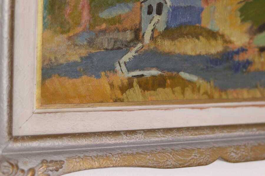 Original mid-century Swedish oil on panel – “Landscape with House” – vintage & framed – 42 × 52 cm (16.5" × 20.5")