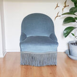 Velvet Ottoman Chair vintage toad velvet blue 70s
