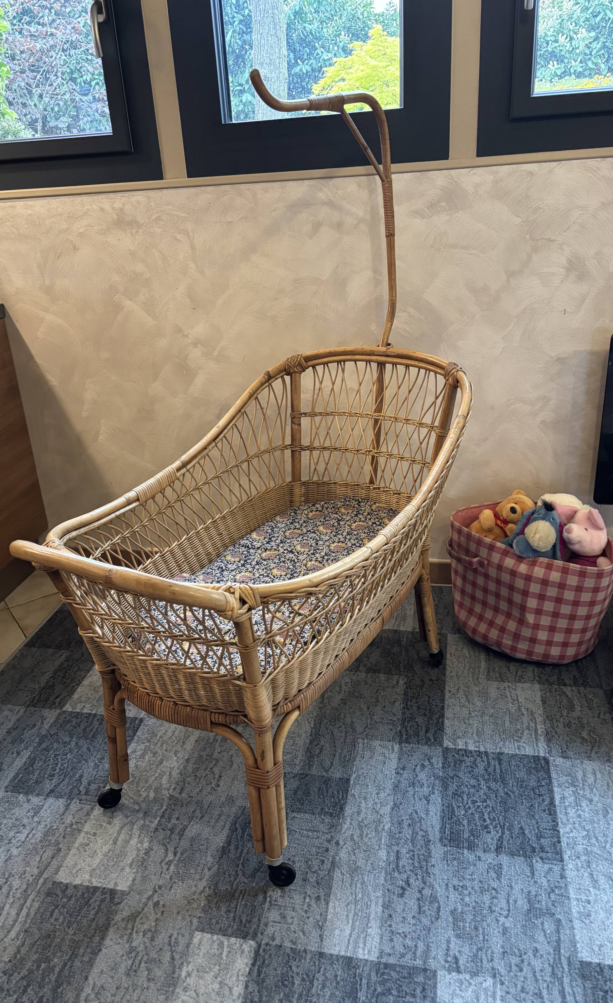 Baby rattan cradle, 1960s