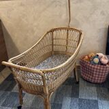 Baby rattan cradle, 1960s
