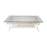 50s coffee table in beaten iron and 135 x 75 cm glass