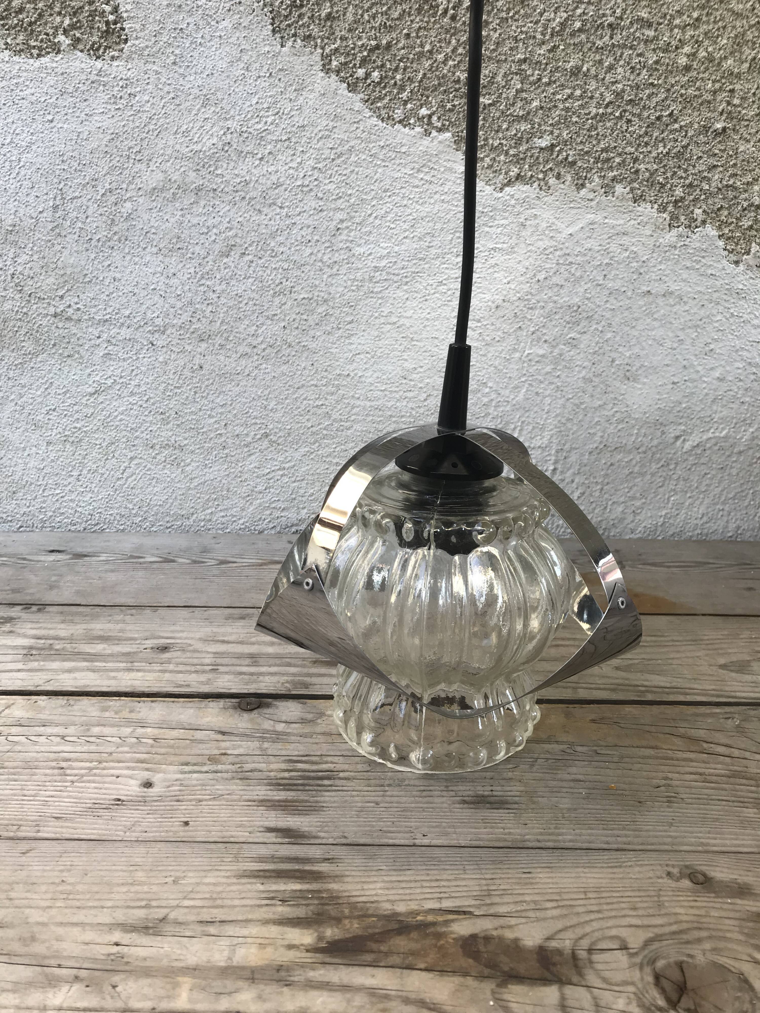 Vintage 70s molded glass hanging lamp