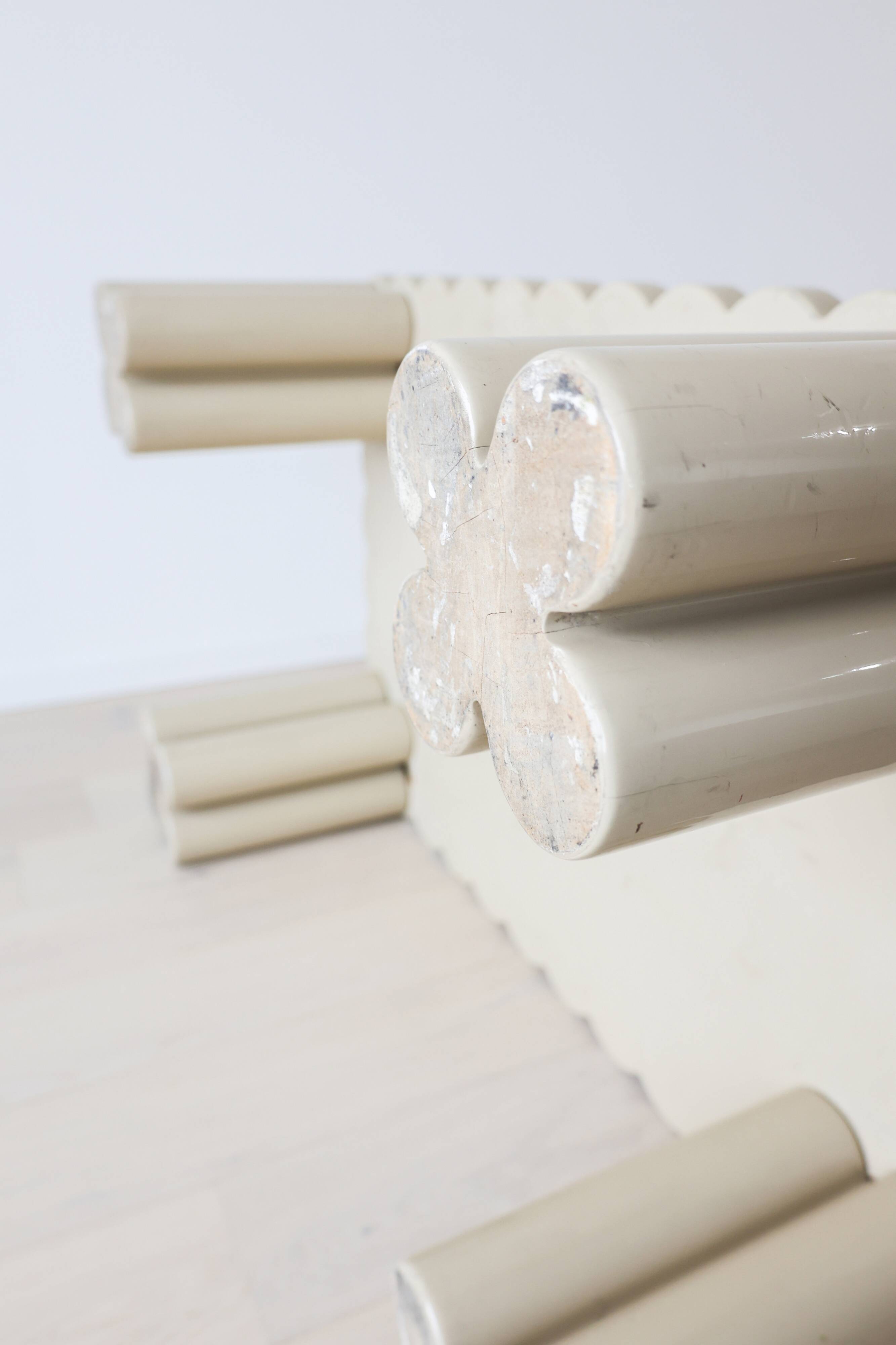 Italian scalloped coffee table in beige lacquer, 1980s