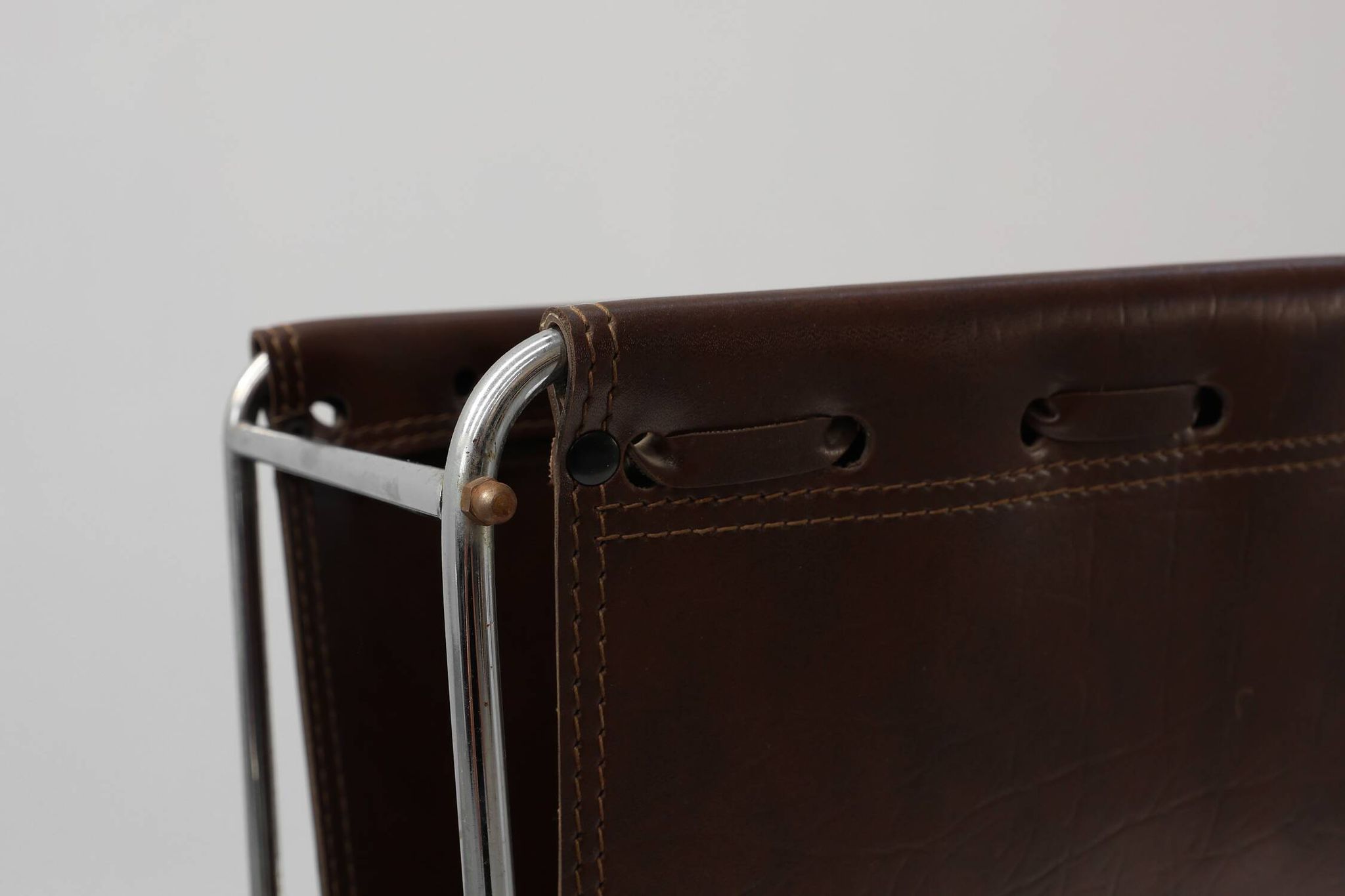 Vintage Magazine rack in chrome and faux leather, France 1960s