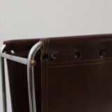 Vintage Magazine rack in chrome and faux leather, France 1960s