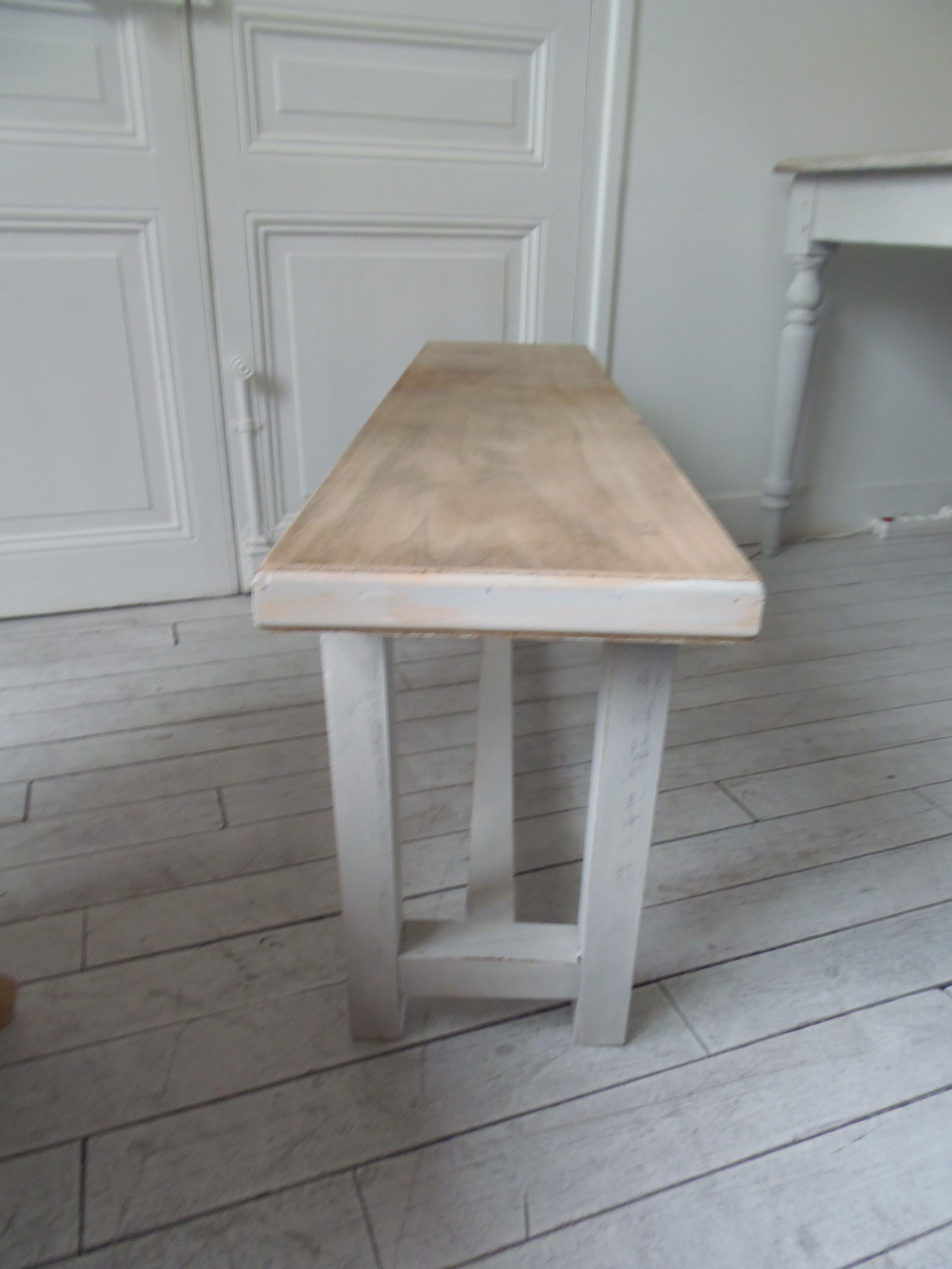 Bench, pearl grey patinated end of bed