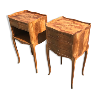 Former bedsides pair in marquetry