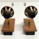 Pair of Scandinavian Wall Lights - Opaline Brass Wood - 50's 60's