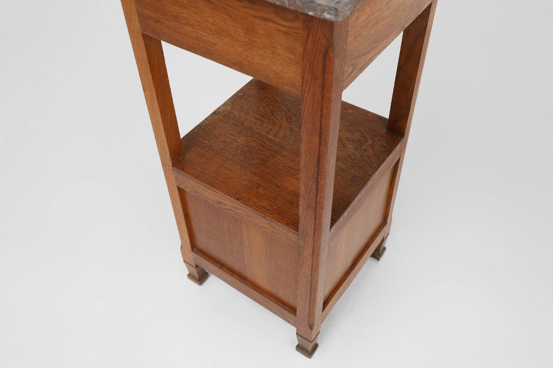 French Art Deco Nightstand in Oak with Pink Marble Top, 1930s