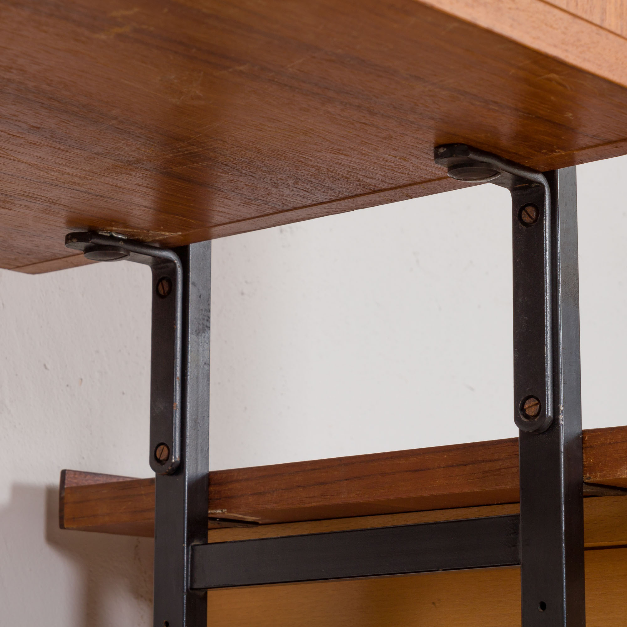 Free standing teak wall unit with a desk and 2 cabinets, Denmark, 1970s