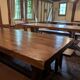 Set of 3 monastery tables in solid oak 220 cm with 6 matching benches.
