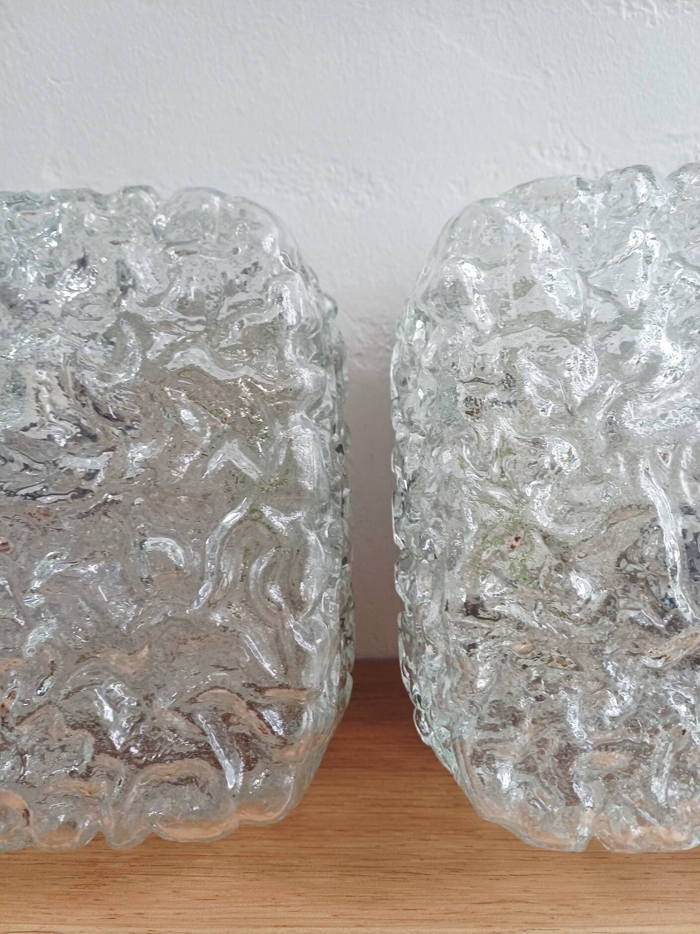 Pair of Limburg A669 sculpted glass ceiling lights, 1970s Germany