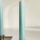 Vintage brushed metal geometric candle holders