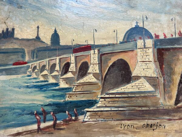View of Lyon, oil on panel, 20th century, signed Granjon.