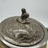 Old enameled glass cookie jar with mill decor