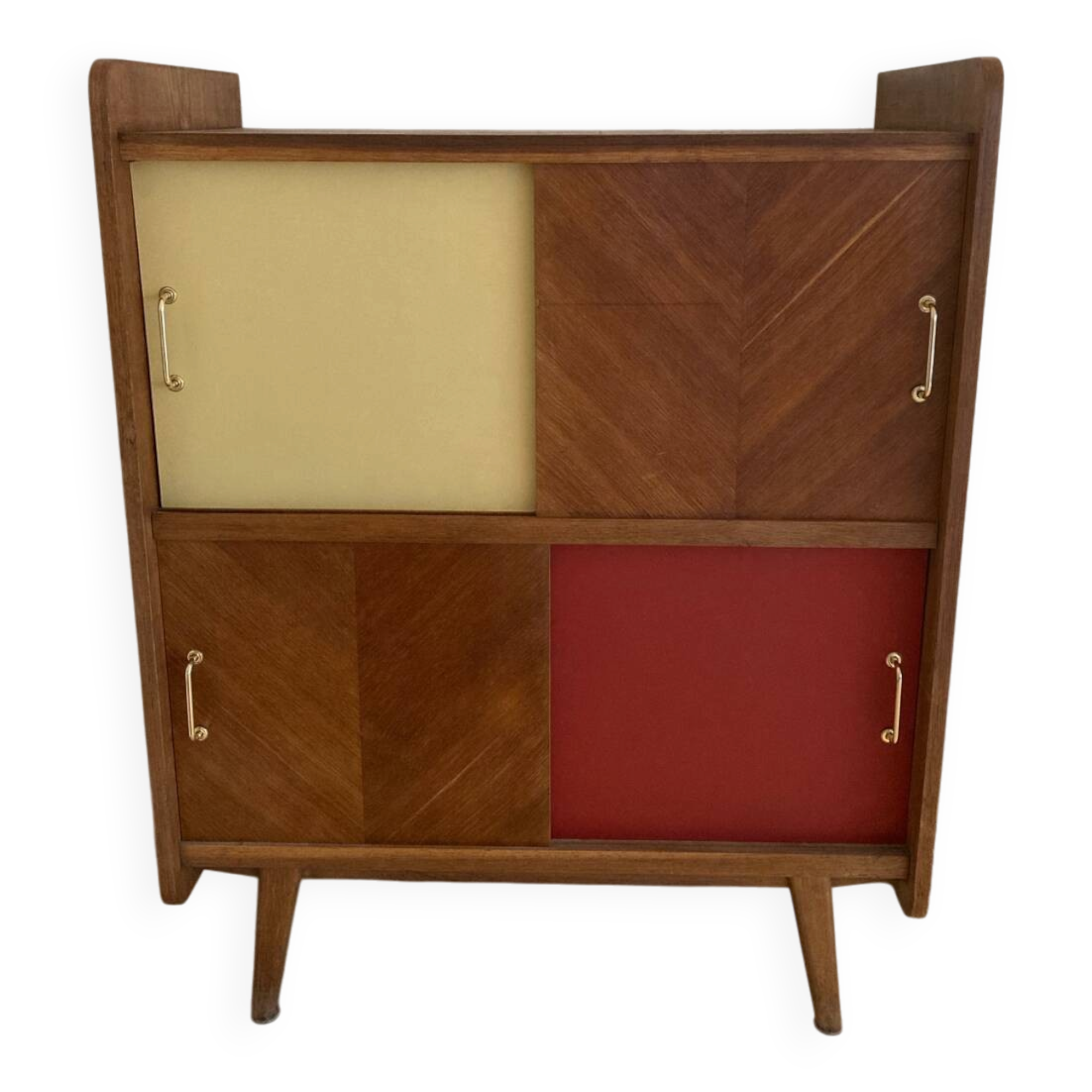 Buffet with 4 sliding doors, vintage wood and Formica