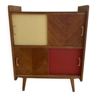 Buffet with 4 sliding doors, vintage wood and Formica