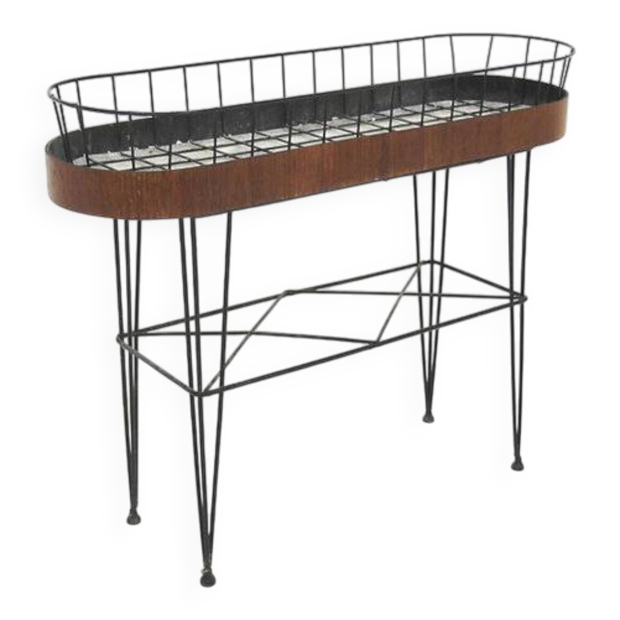 Scandinavian planter in metal and teak, Sweden, 1950