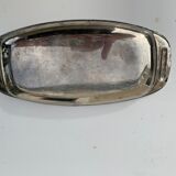 Rectangular serving dish in silver-colored metal chiseled vintage