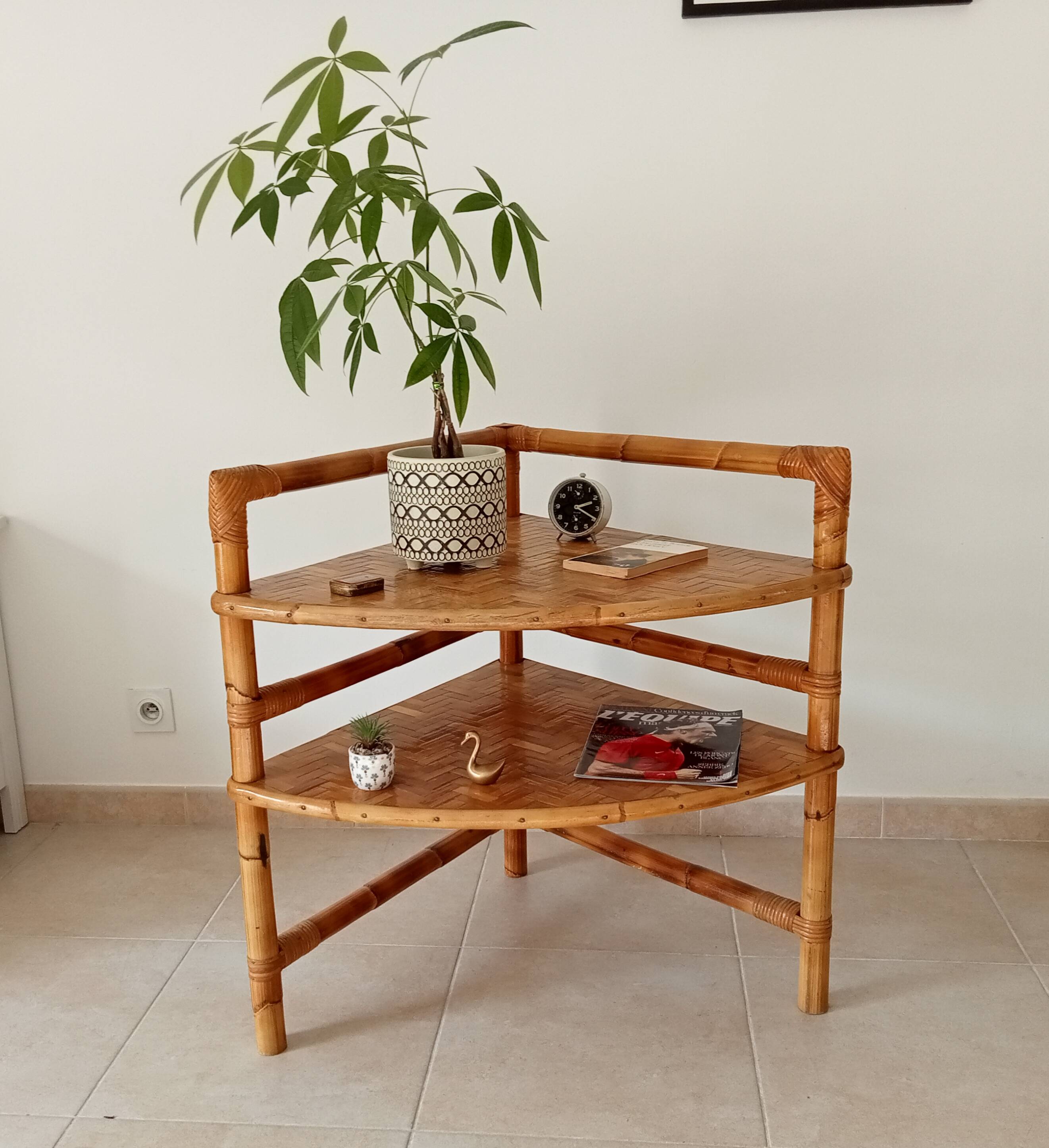 Bamboo and rattan corner table by Adrien Audoux and Frida Minet 1950s
