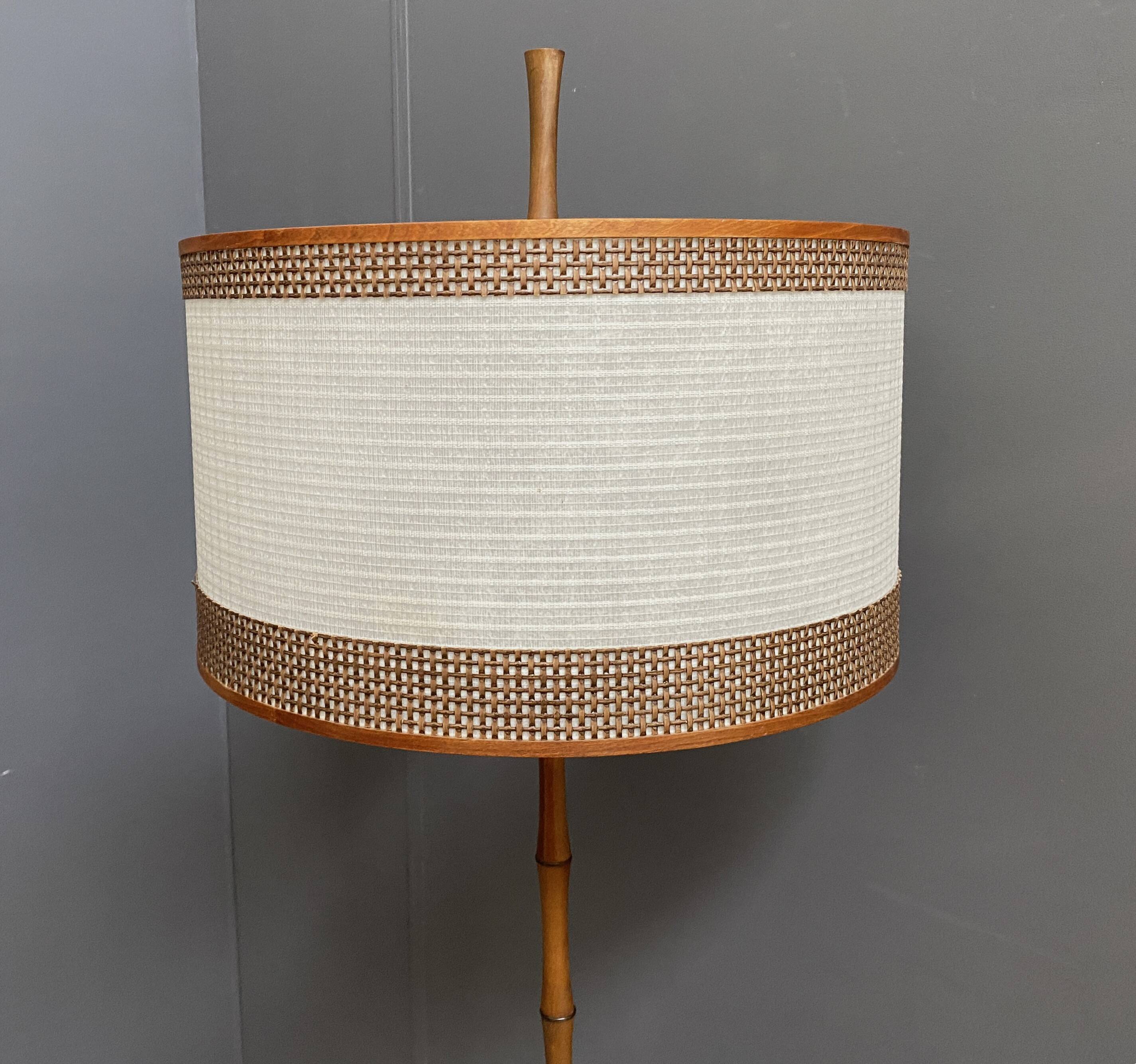 Bamboo-look floor lamp with large white shade