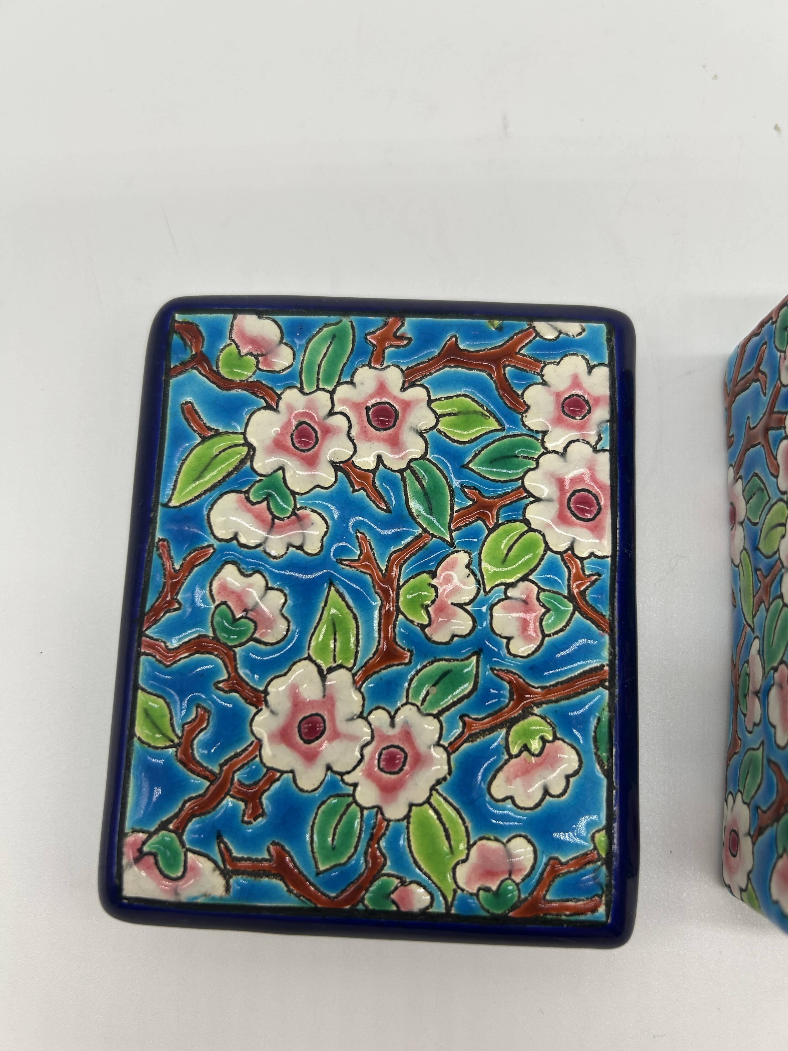 Bonbonnière in faience and Longwy enamels