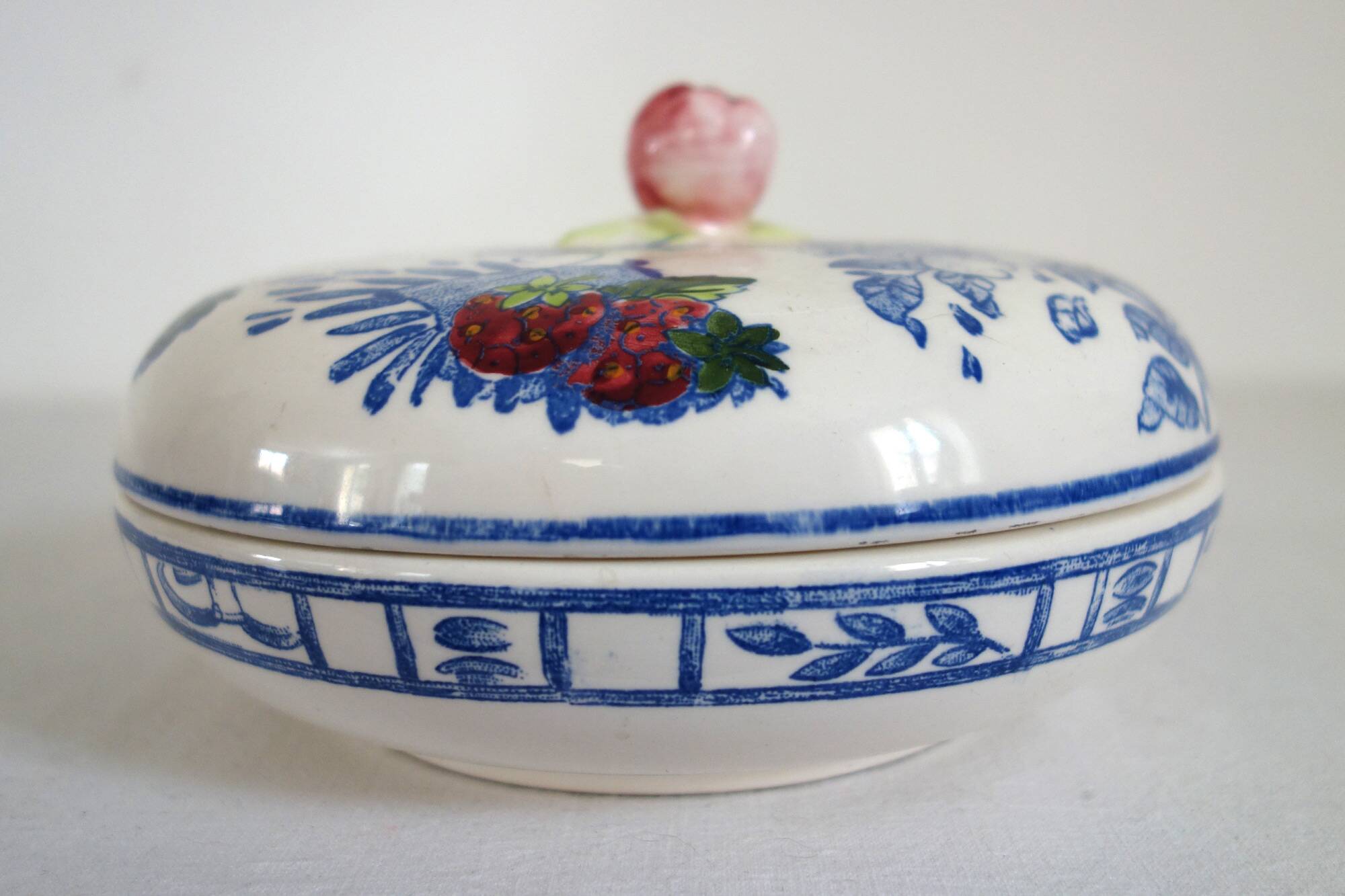 Gien earthenware candy box, vintage Blue Bird model