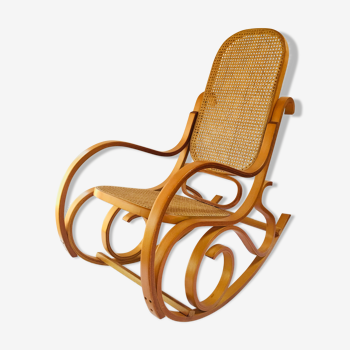 Rocking-chair  canné rotin bois