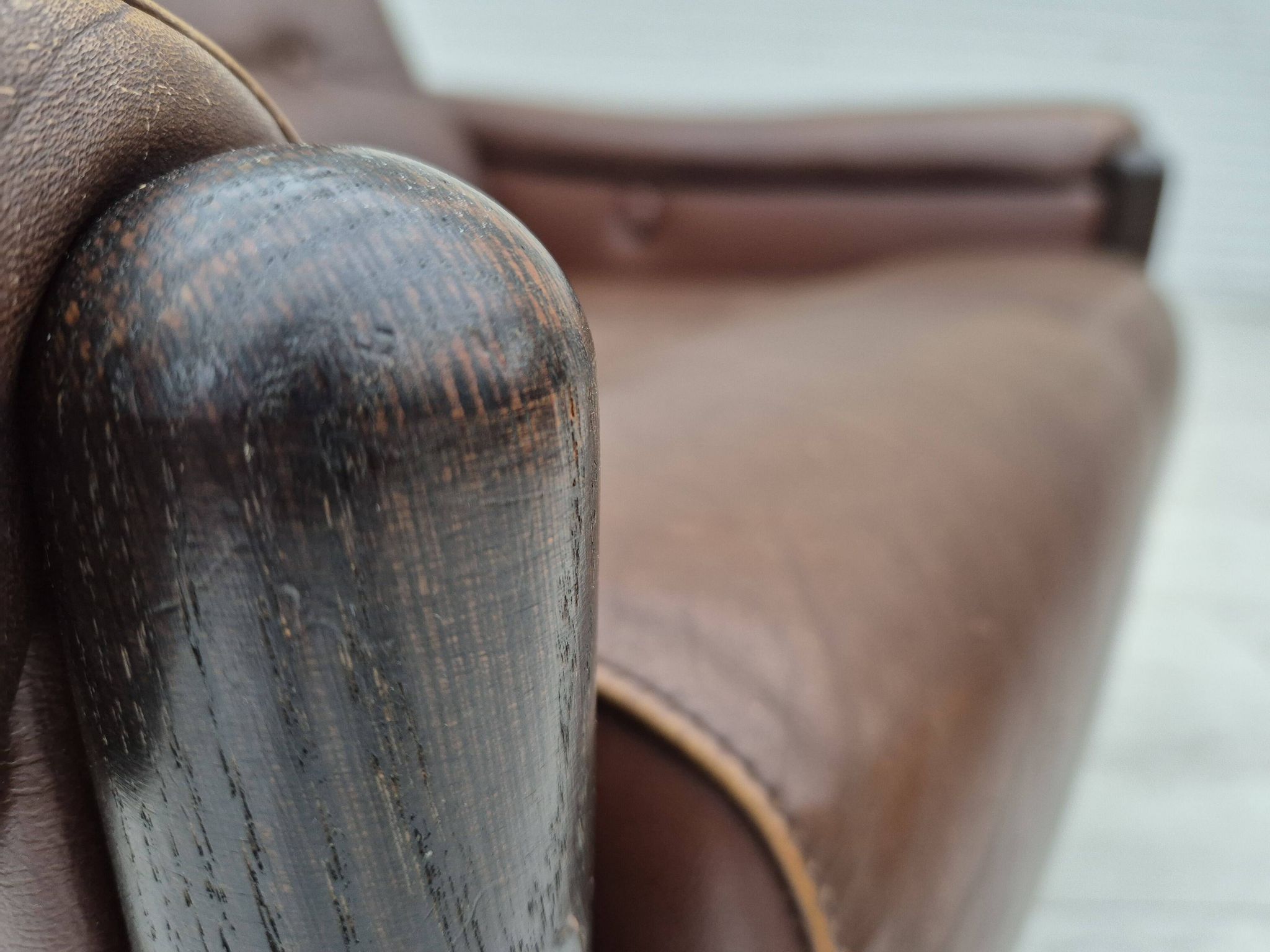 1970s, Danish armchair, original condition, furniture leather, dark oak wood.