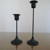 Pair of modernist candle holders in black lacquered metal 60s 70s