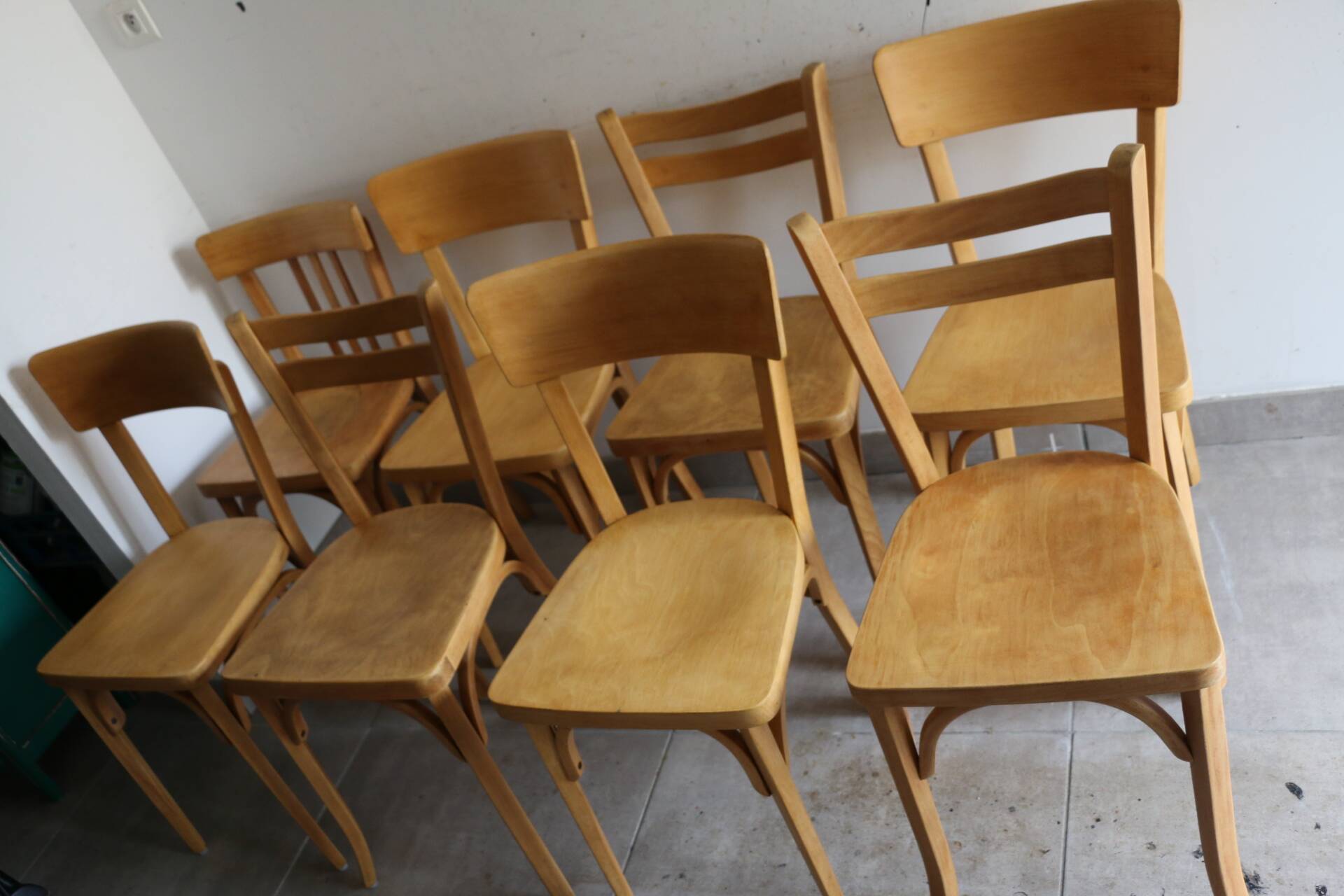Set of 8 classic Baumann chairs 1950 light beech